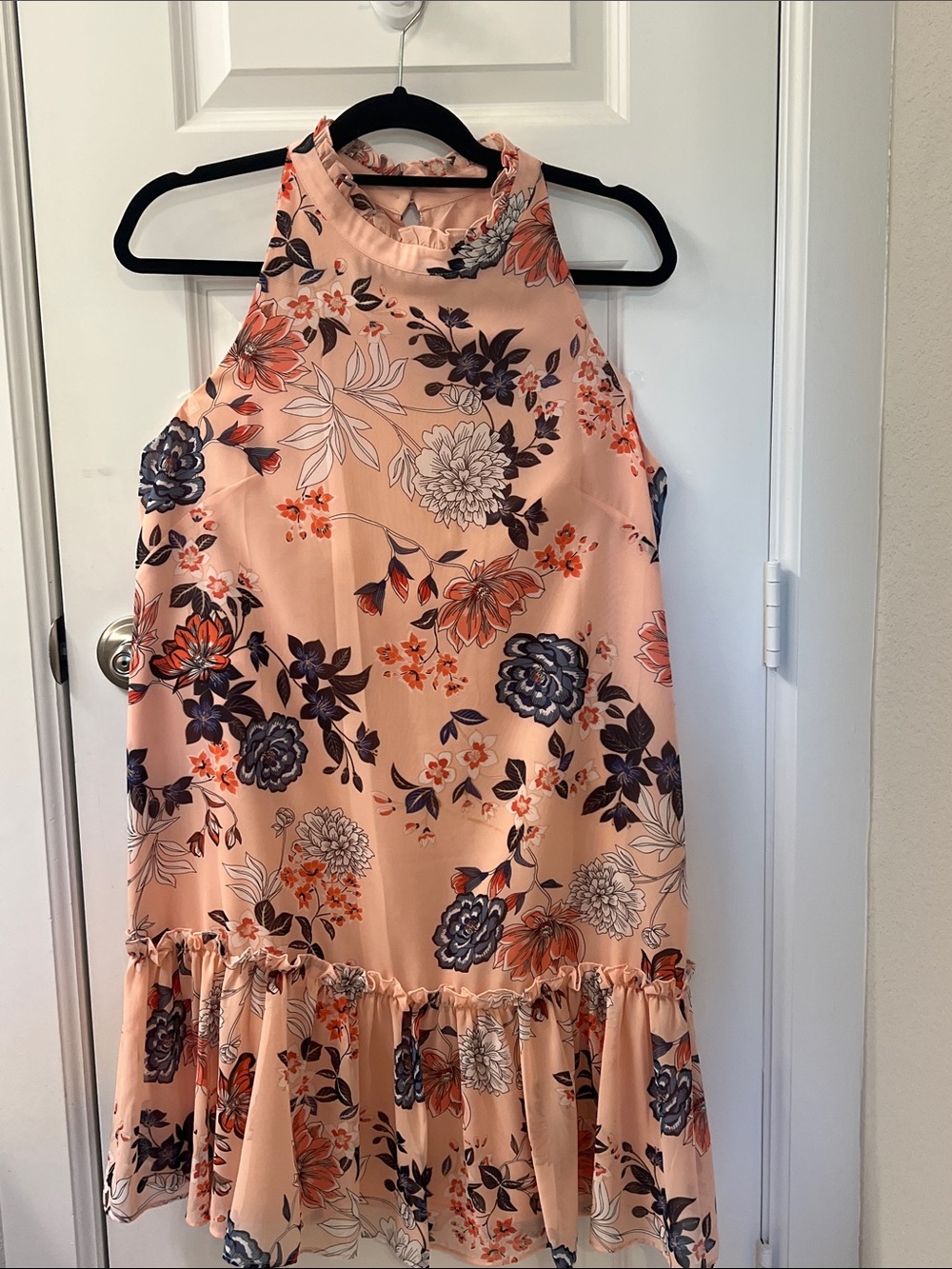 Vince Camuto Peach Floral Midi Dress - Navy & Coral Print